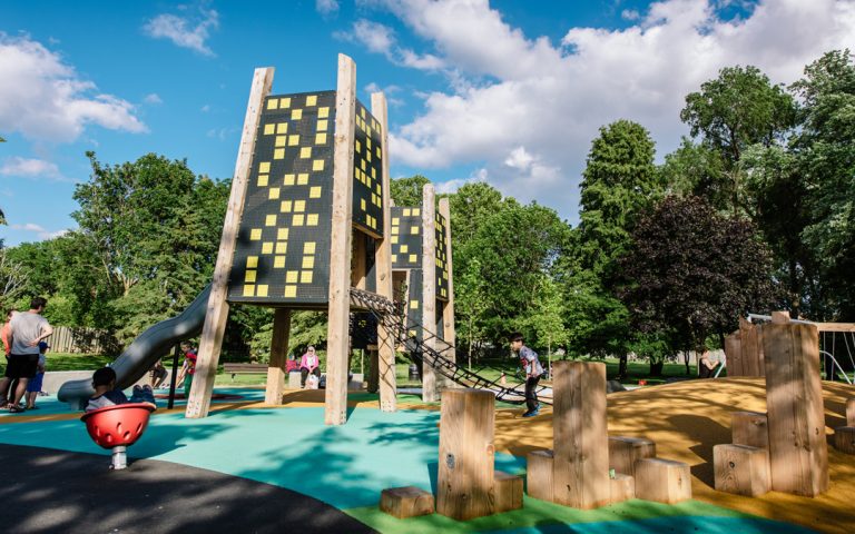 wood playground tower slide poured rubber
