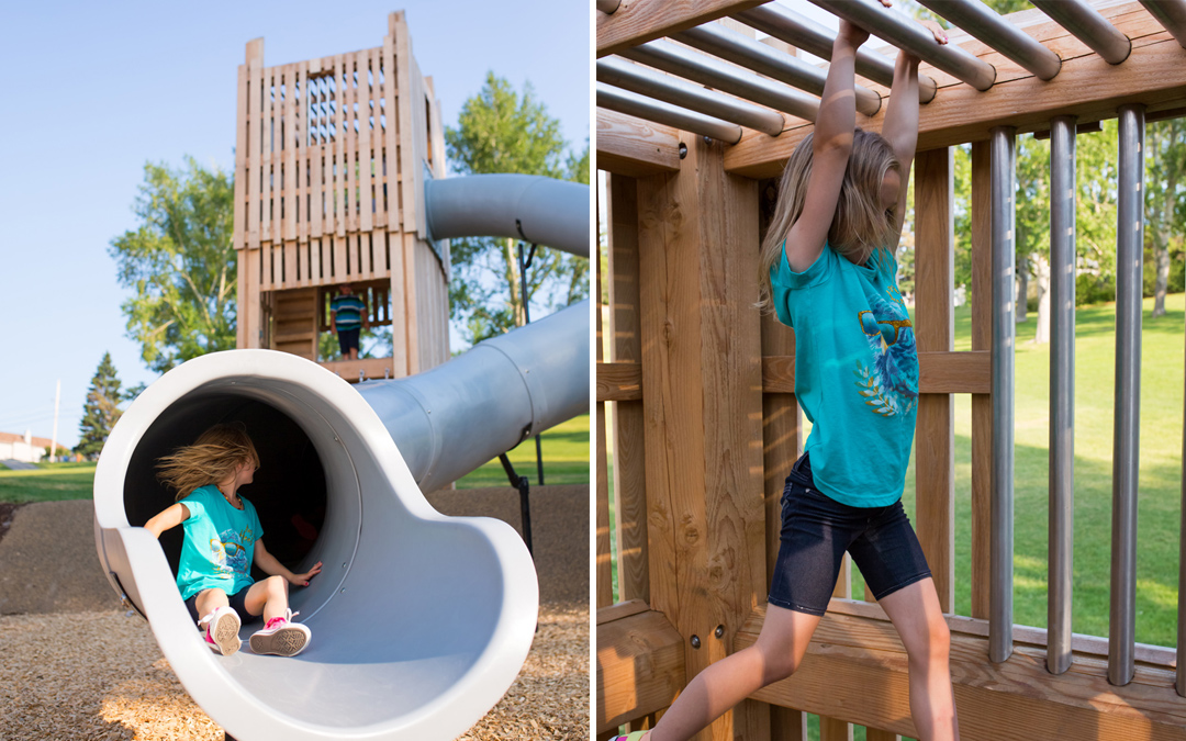 Natural playground climb slide calgary custom tower