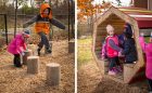 oakville school log steppers wood reading nook