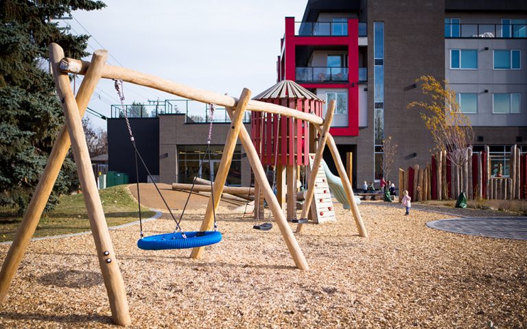 Calgary natural playground swings tower