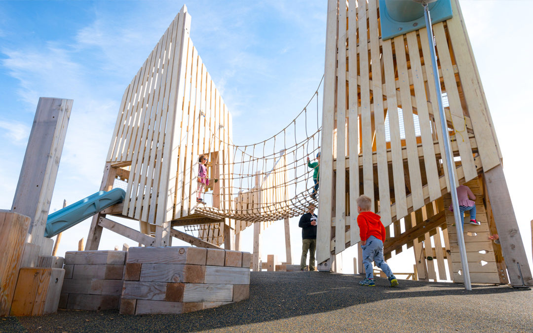 Saskatoon natural wood playground rubber surfacing play tower climbers