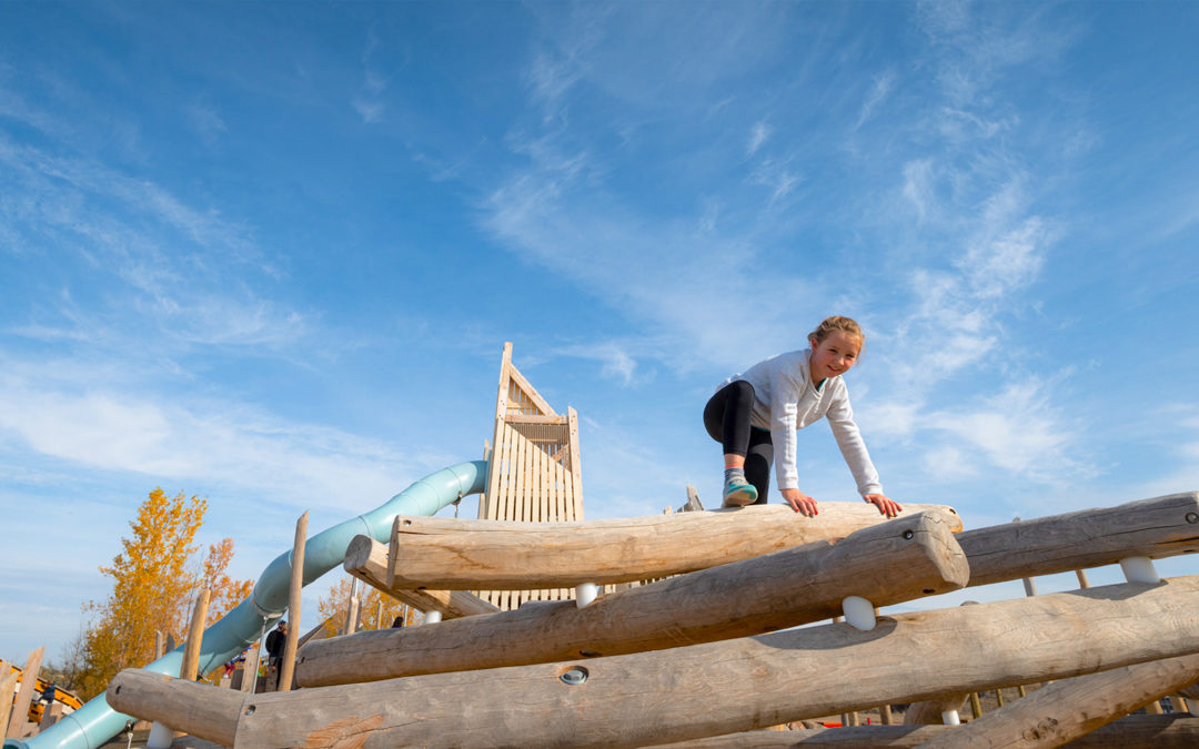 Wanuskewin Saskatoon playground of natural wood log climbing tower