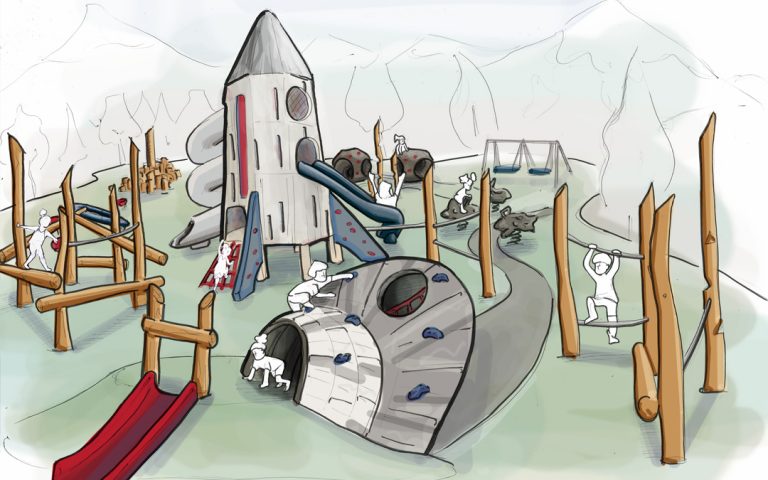 space playground concept sketch ufo rocketship spacecraft themed slide climbing