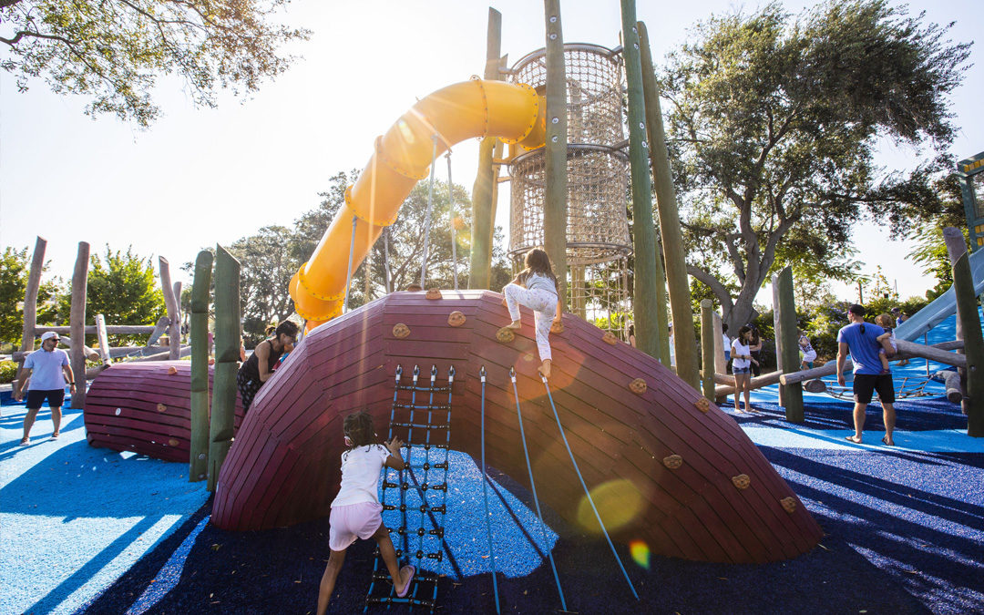St. Petersburg Florida destination playground kraken sculpture log tower nets climbing