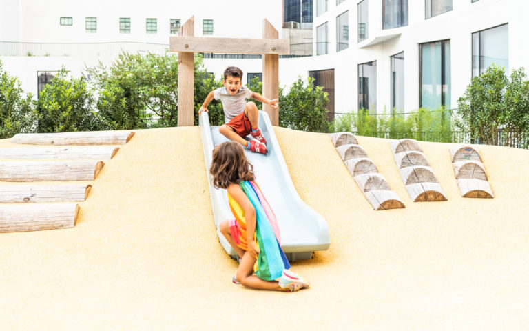 Hill slide wood playground custom timbers poured in place rubber surfacing 11 Hoyt