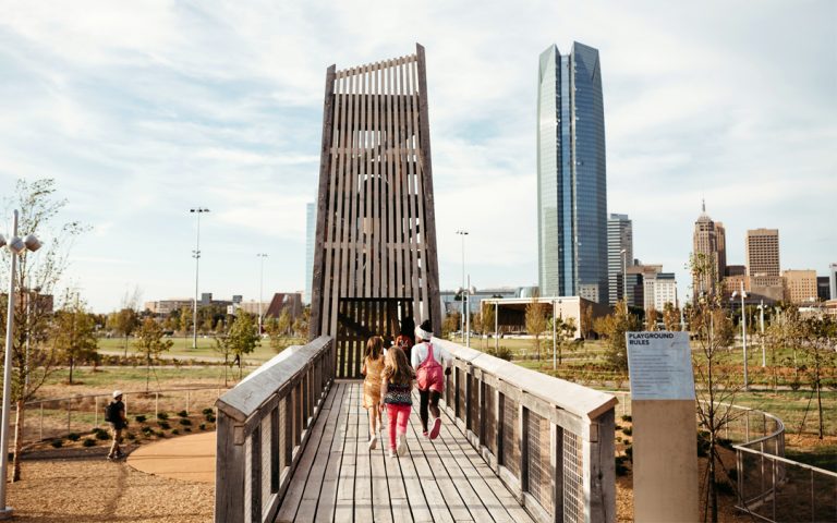 bridge to play tower architecture scissortail park in oklahoma city
