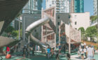 Smithe and Richards playground towers and tube slide in Vancouver