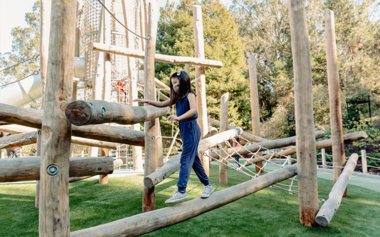 California natural playground custom spiral log jam tower adventure