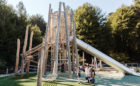 California wood playground log tower tube slide high challenge non prescriptive play