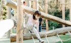 Redwood Grove park natural wood robinia log playground climber ropes nets