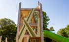 Green criss cross cladding of John Ball Zoo playground tower