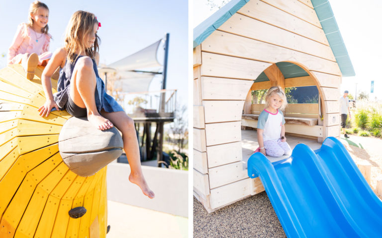 natural wood playground Irvine California custom accoya bird sculpture birdhouse hut