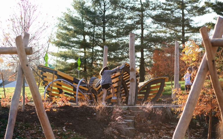Johnston-McVay park Westerville Ohio natural playground butterfly sculpture