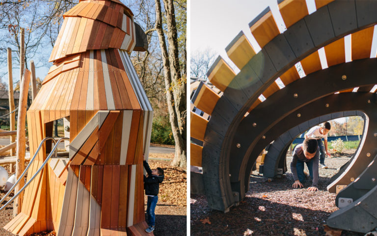 Johnston-McVay park Westerville Ohio natural wood playground hawk butterfly sculpture