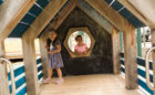 natural wood playground birdhouse hut social play chalkboard creative drawing