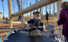 custom wood playground natural robinia log climber flexible rubber sling seat