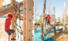 Pine Cove Texas natural wood playground timber towers rope ladder climber robinia log jam
