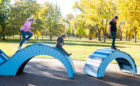 Denver accessible playground blue dragon children sliding