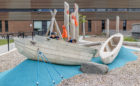 Hagersville canoe sculptures at child care natural playground