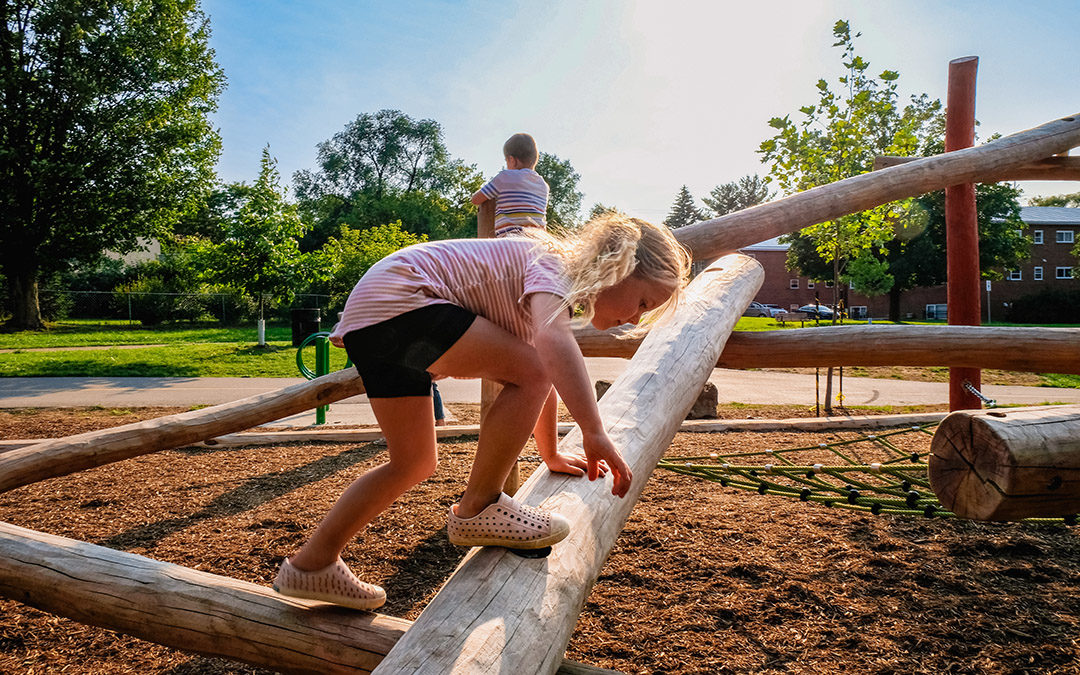 Kiwanis Park London Ontario natural playground log jam climber