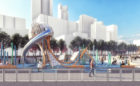 Pier 58 Seattle playground render view from water of jellyfish sculpture