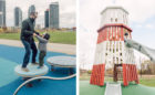 Fairwinds park Mississauga wobble board father and child and lighthouse tower slide