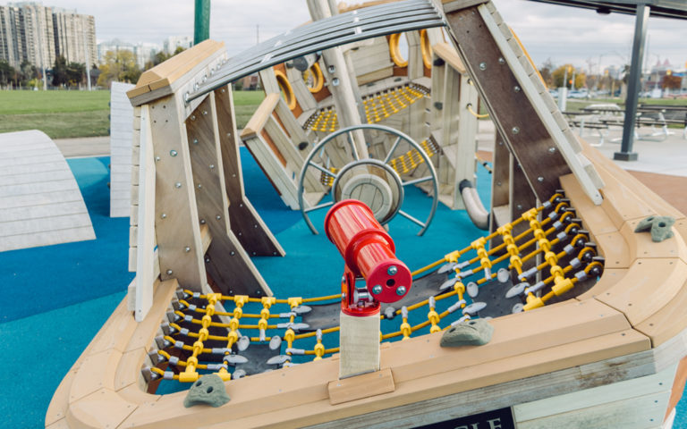 Interior of ship at Fairwinds Park with periscope nets and cilmbing