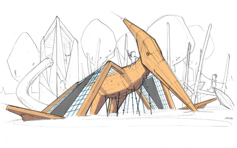 Pteranodon playground sculpture hand sketch by Earthscape Play