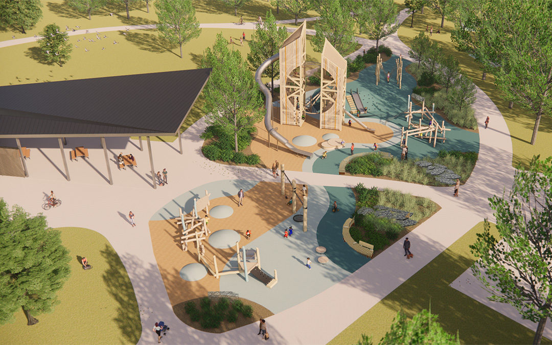 Joe Louis Greenway Detoit Michigan playground design render perspective
