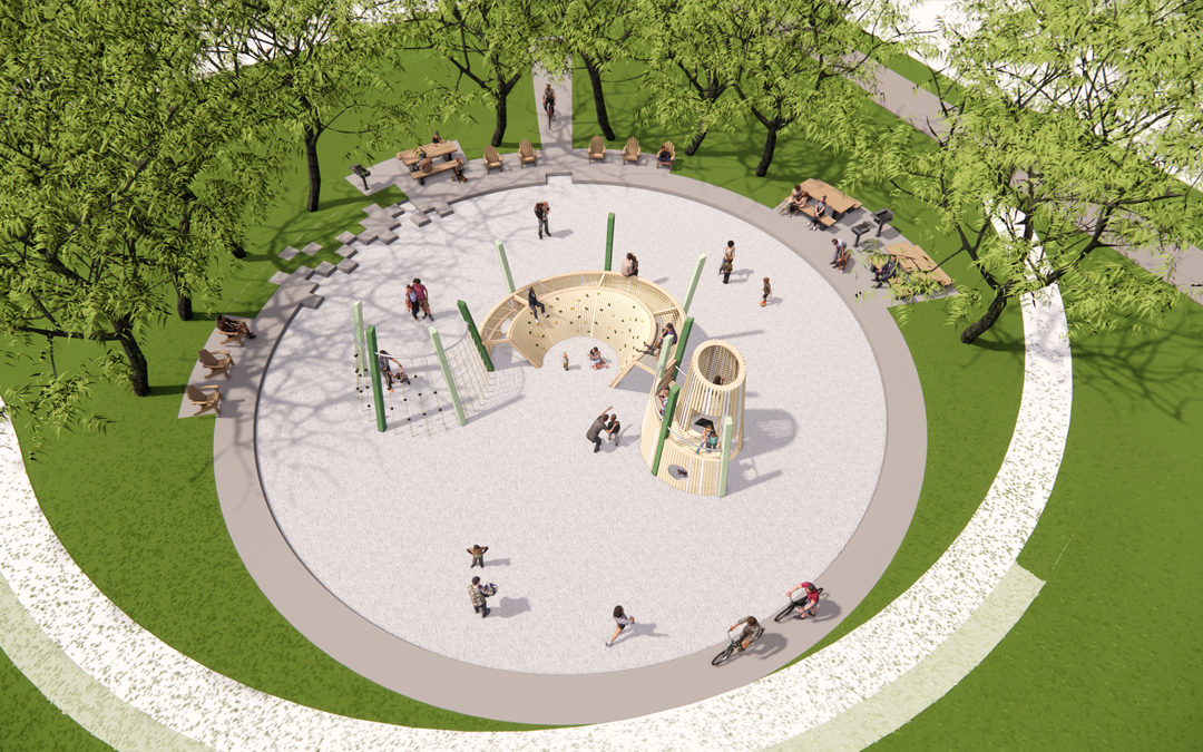 Daybreak Loop Park playground design render in plan view
