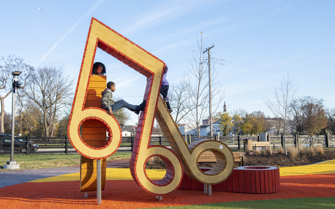 musical note sculpture at Alberta O Jones playground in Louisville