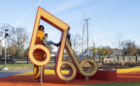 musical note sculpture at Alberta O Jones playground in Louisville