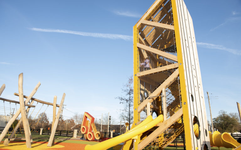 Playground tower with giant musical notes at Alberta Jones Louisville
