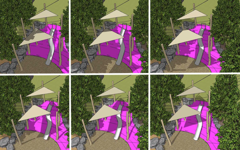 Shade study for shade sails used at Churchill Meadows playground