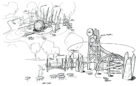 Calwa Park Fresno handsketch of initial playground design with outer space theme