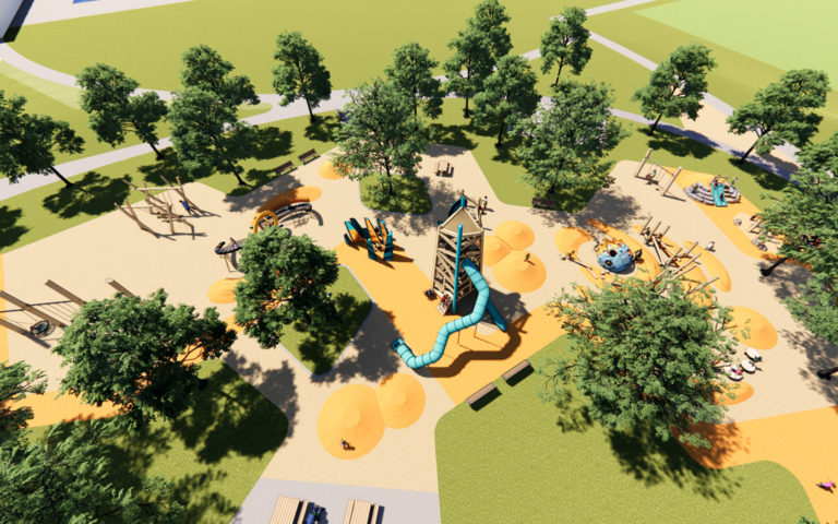 Calwa Park Fresno render of playground from birds eye view