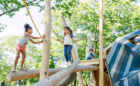 The park playground at Roger Williams has a wood timber climber