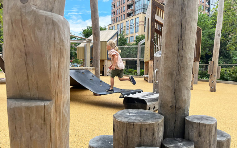 Arlington playground junior play zone with treehouse towers and log steppers