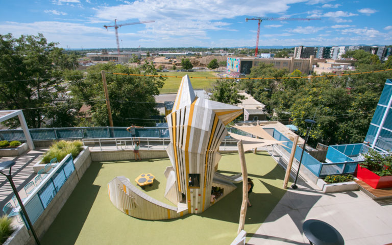 Fox playground rooftop drone view photo at Denver Housing Authority