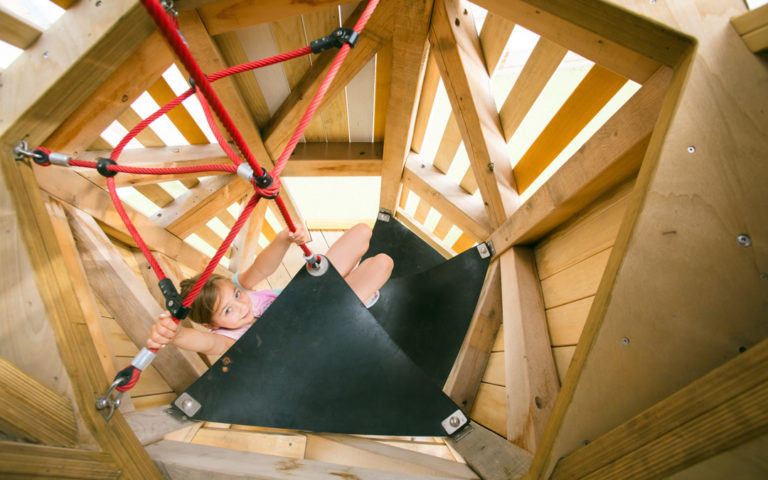 Interior net play and flex form climber inside fox playground