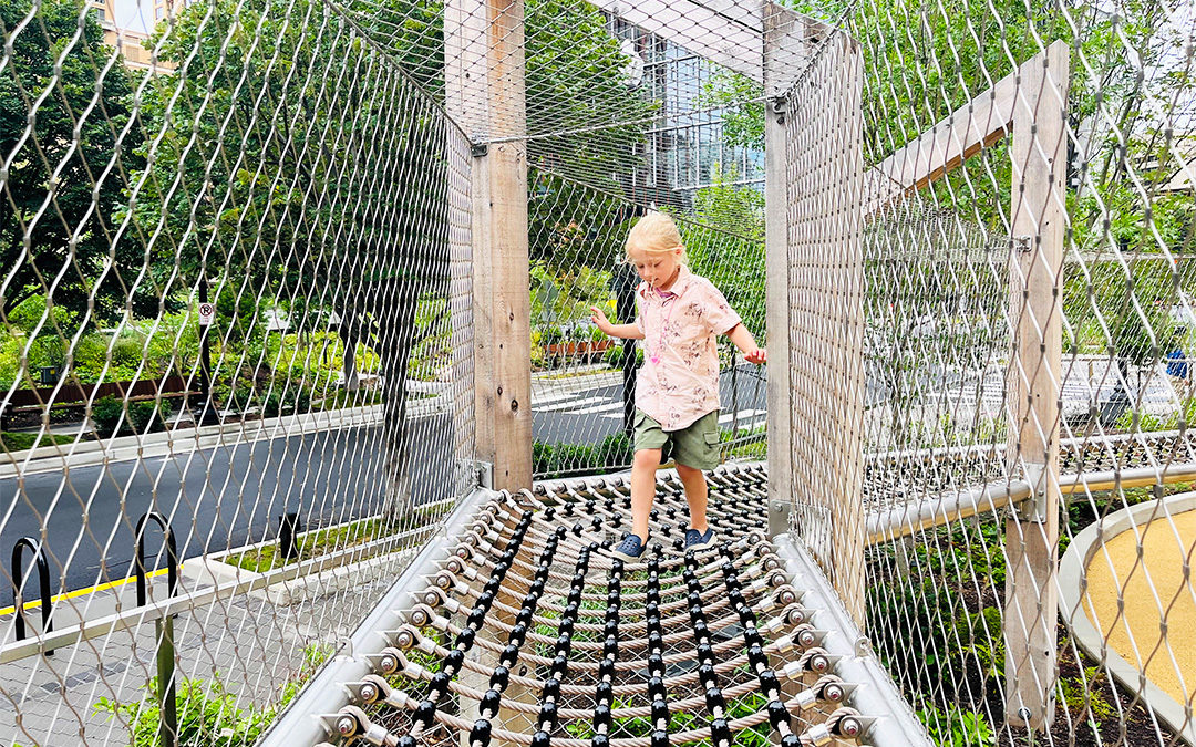 Metropolitan Park suspension bridge and playground towers
