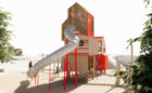 Skyline Park in Austin Texas playground towers with tube slide