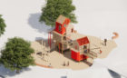 Skyline Park in Easton Park in Austin Texas playground stacked towers render