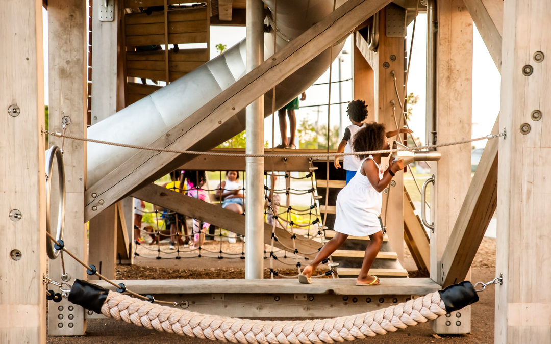 Toledo playground with talk tube and giant rope for accessible play