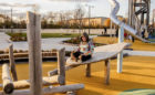 Detroit playground with wood leaf climber