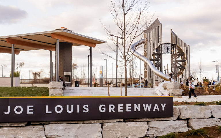 Joe Louis Greenway Warren Gateway playground in Detroit
