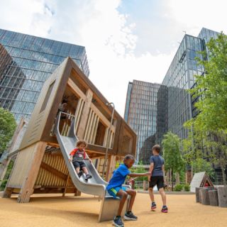 The children’s playground at Met Park at Amazon HQ2 in Arlington, Virginia is a natural play oasis. Designed with James Corner Field Operations, the timber playground structures blend beautifully into the park environment.

The playground design allows children and their caregivers to immerse themselves in the biophilic design of the natural play feature elements.

Playground structures are tucked between and among trees, boulders, and planting beds. Shaded spaces and seating options are integrated into the site. The overall layout creates a natural flow for children, affording never-ending open-ended play opportunities.  Children of all ages will find unique play experiences for social, physical, sensory, and cognitive development.

Collaboration: @fieldoperations 
Client: @amazon 
Location: @arlparksrec 
📸: Jason Putsche

#earthscapeplay #amazonhq2 #arlingtonva #fieldoperations #playground #customplayground #metpark #metropolitanpark #landscapearchitecture #playscape